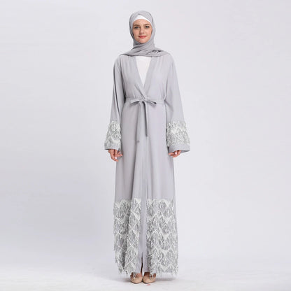 Ramadan Eid Gray Kimono Abaya Damen Dubai Islam Women Muslim Modest Dresses Kebaya Kaftan Robe Musulmane Caftan Marocain Femme.