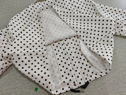 TRAFZA Herbst Polka Dot Gedruckt Jacke Für Frauen Lange Ärmel Rollkragen Zipper Mit Taschen Kordelzug Lose Vintage Mäntel