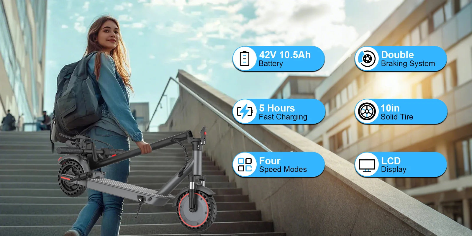 ATSANT LP10 Electric Scooter 500W Powerful Motor 42V10.5Ah 35KM/H 35KM Long Range 10Inch Tyre with APP Shock Absorbing EScooter.