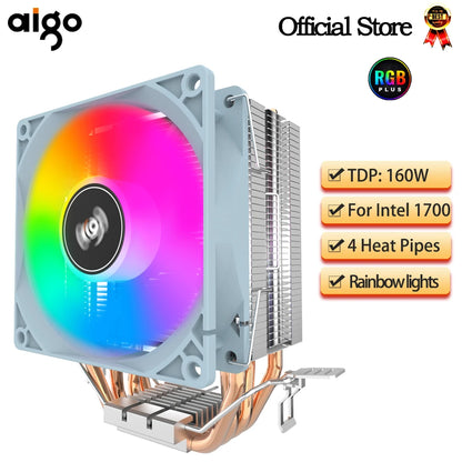 Aigo CPU Cooler 2 4 6 Heat Pipes PC Radiator Cooling 3PIN PWM Silent Rgb Fan For Intel  1700 1150 1155 1156 1366 AM2/AM3/AM4 AMD.
