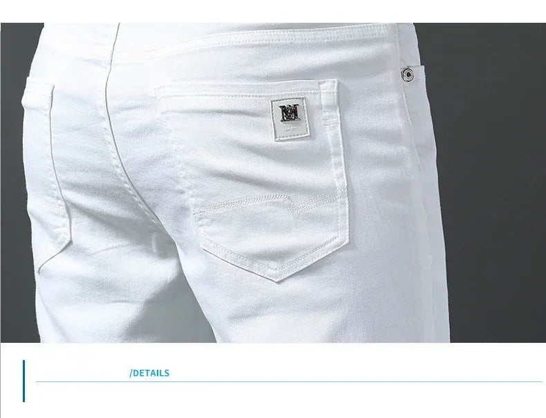 2025 Spring Summer New 98%Cotton Men's Slim Jeans Straight Casual Fashion Pencil Pants High Quality Trousers Male Clothes White.
