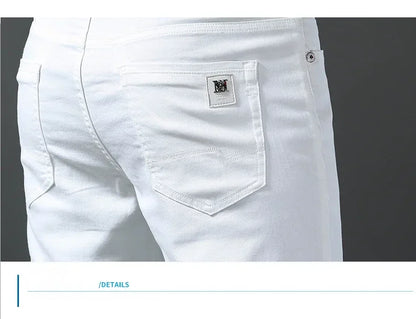 2025 Spring Summer New 98%Cotton Men's Slim Jeans Straight Casual Fashion Pencil Pants High Quality Trousers Male Clothes White.