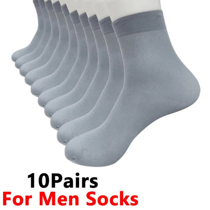 10Pairs Bamboo Men Ice Silk Socks Summer Spring Sports Socks Sweat Absorption Deodorant Thin Stripe Breathable Silk Long Sock.
