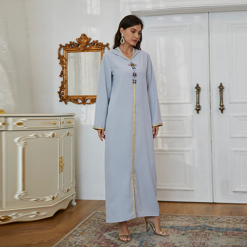 Ramadan Gray S Size Abaya Damen Dubai Luxury Islam Muslim African Dresses For Women Kebaya Kaftan Morocco Robe Musulmane Femme.