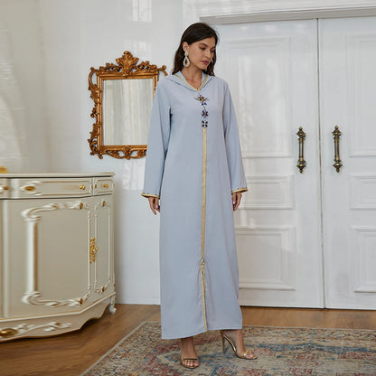 Ramadan Gray S Size Abaya Damen Dubai Luxury Islam Muslim African Dresses For Women Kebaya Kaftan Morocco Robe Musulmane Femme.