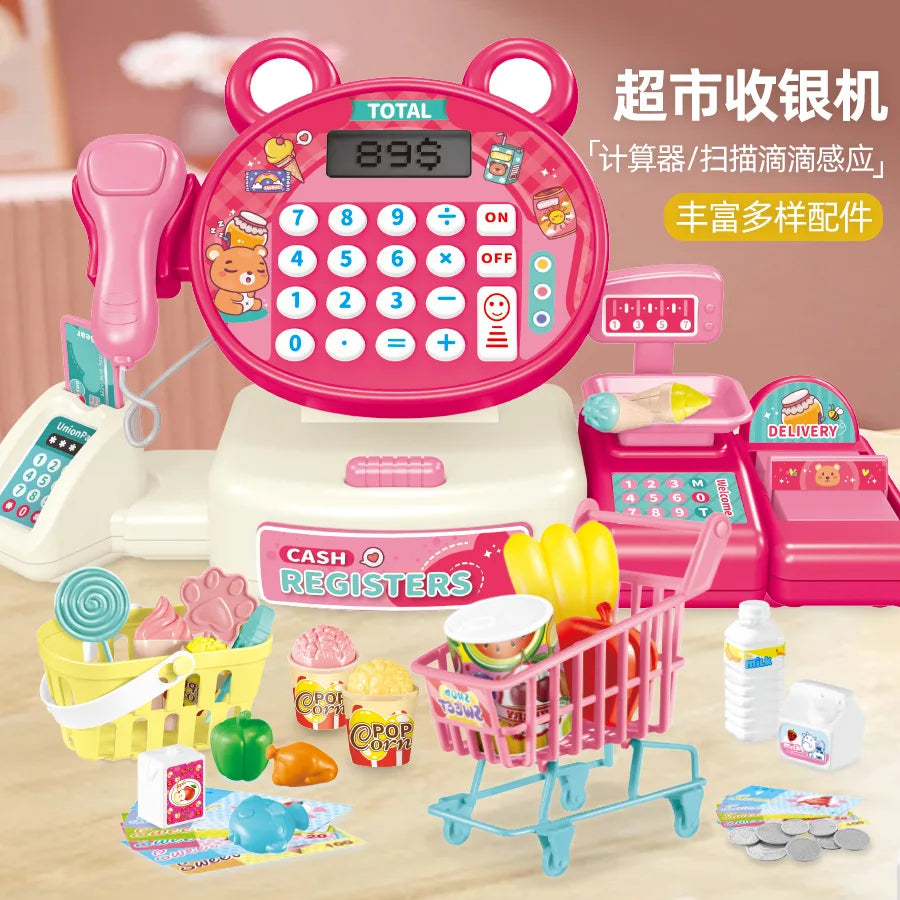 Children's Play Home Simulation Supermarket Cashier Cartoon Frog Shopping Computer with Sound Effects Girl Toys.