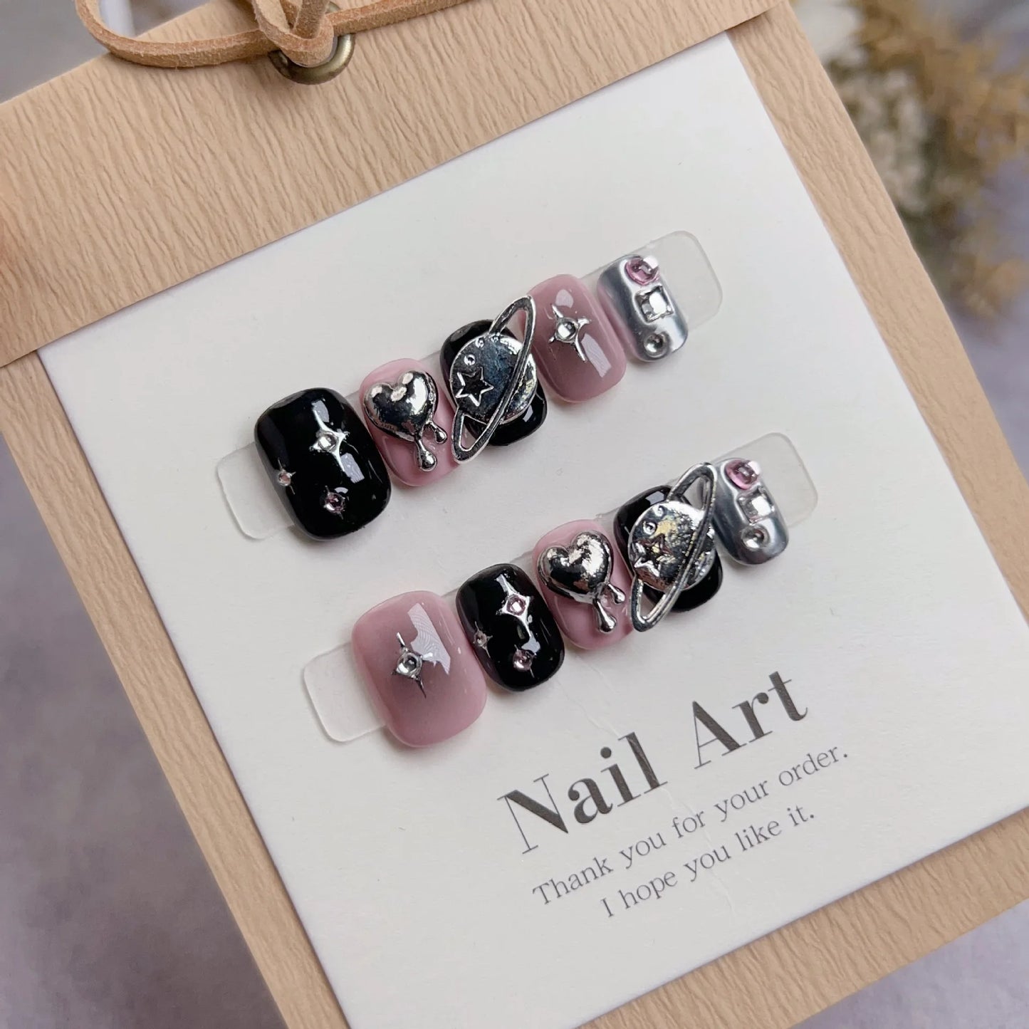 10Pcs Short Handmade Cat Eye Press on Nails Rose Ballet Wearable Rhinestones False Nails Glitter Decoration Manicure Nail Tips.