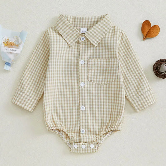 Kleinkind Niedlicher Gitter Revers Overall Kleinkind Dünner Stil Freizeit Einteiliger Baby Herbst Body