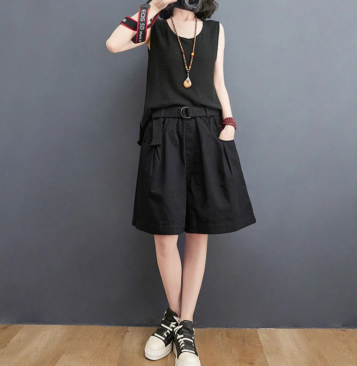 Women's Shorts Half Baggy Mid Length Wide Black Female Short Pants Loose Bermuda Knee Low Price Classic Harajuku Fashion New In