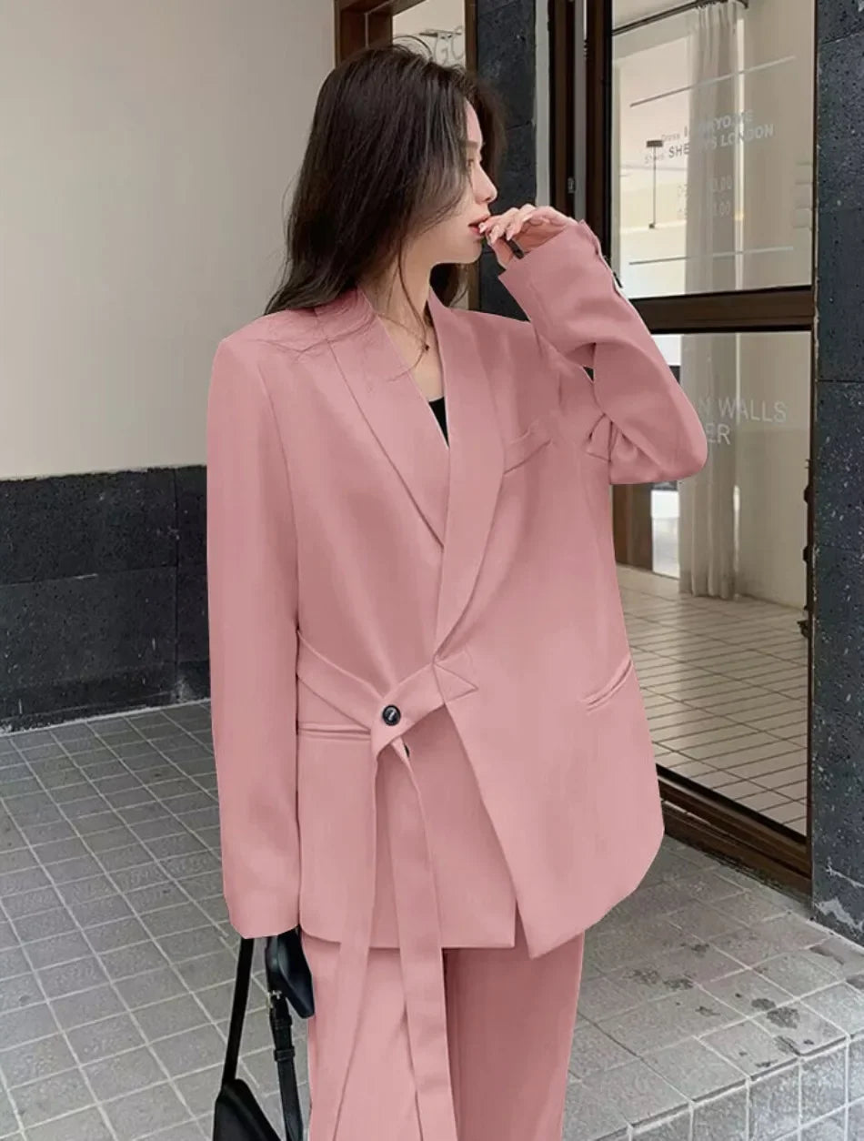Women's Fashion Office Suit Set Casual Oversized Blazer And Wide Leg Pants Two-Piece Long Sleeve Top Bottoms Combo.