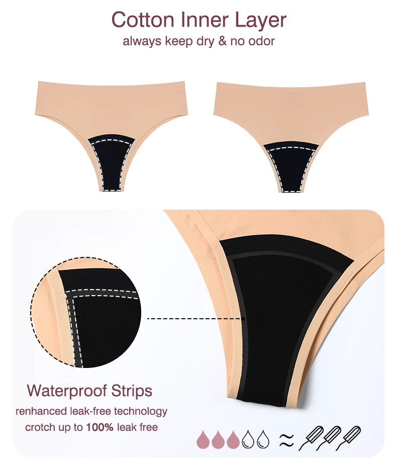 Seamless Women's Leakproof Period Panties Breathable Reusable Washable Tampon-free Menstrual Underwear period Sanitary Pants.