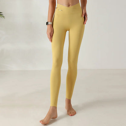 Cross over Nylon Yoga Pants Women High Waist Gym Sport Leggings Stretchy Workout Fitness Tights Running Squat Proof Dry Fit