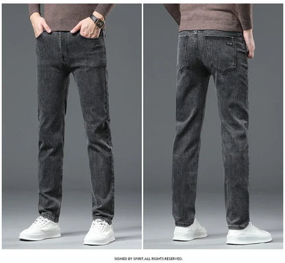 Spring Autumn New Men's Pure Black Slim Jeans Elastic Straight Pants Business Fashion Leisure Korean Vintage Denim Pants Male