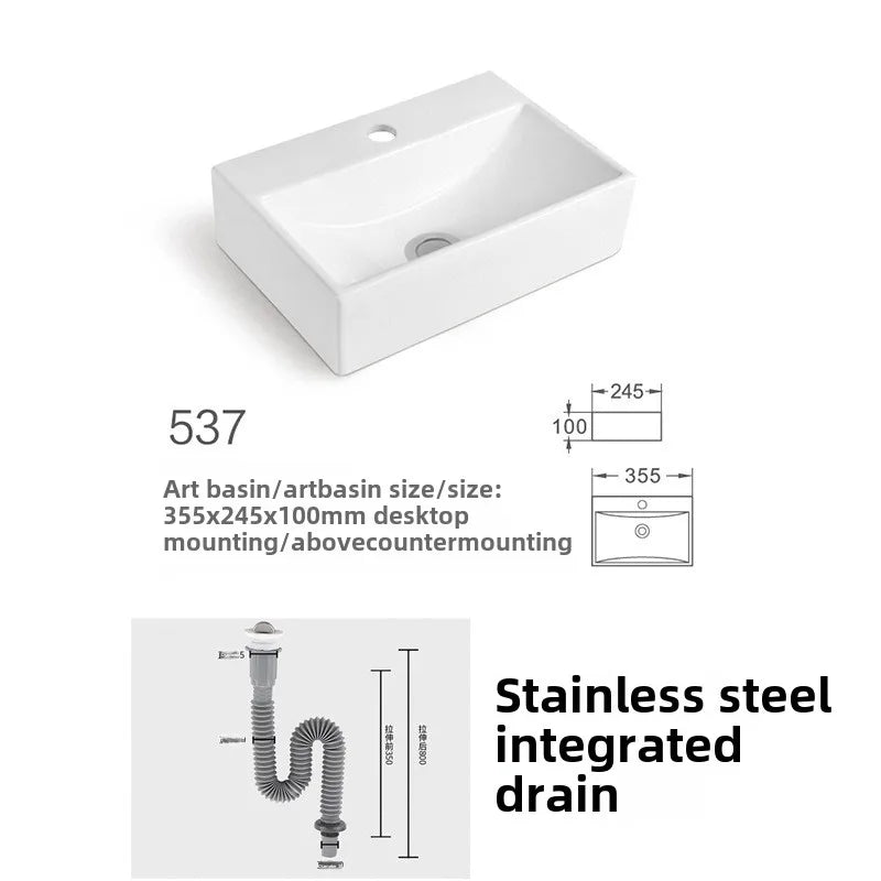 Kompaktes, an der Wand montiertes Keramikwaschbecken – kleines quadratisches Waschbecken, platzsparendes Design für Badezimmer, Balkon oder Waschtisch