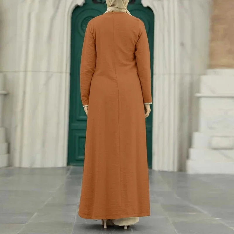 Muslim Women's Long Sleeve Crepe High Split Hem Dress.