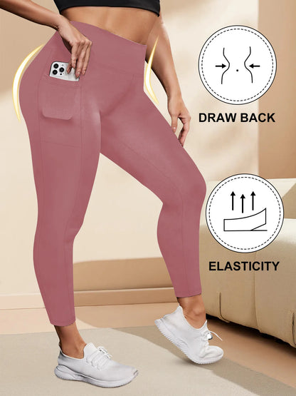 Women's High-Waisted Yoga Pants Plus Size Butt-Lifting Workout Leggings with Pockets Elastic Activewear for Gym & Running