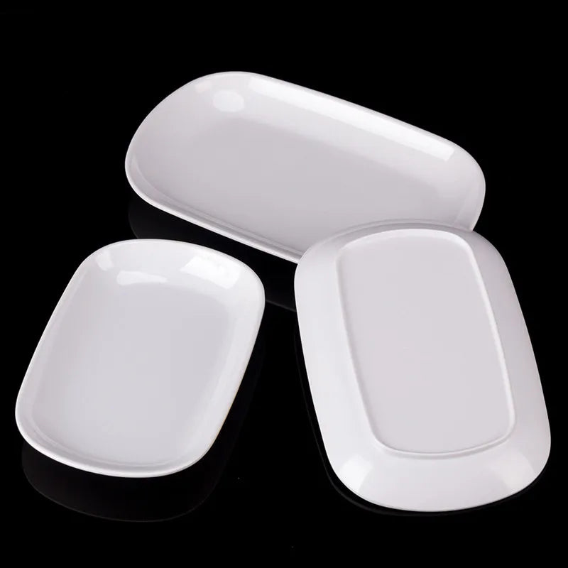 Rectangle Melamine Breakfast Plate Meal Dish Trays Imitation Porcelain Dessret Snack Dishes to Eat Kitchen Tableware 8-10 Inch.