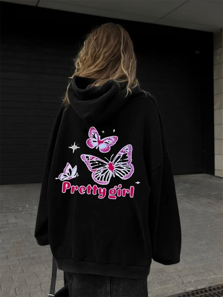 Blessyuki Herbst Winter Gothic Streetwear Print Hoodies Frauen neue lässige Retro gewaschen Plus Size Pullover weibliche Baumwolle Top.