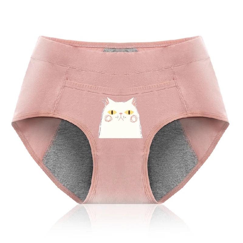 Cotton Menstrual Panties Leak Proof Breathable Cartoon cat Panties Woman Women Girls Physiological Pants Women's Intimates M-XL