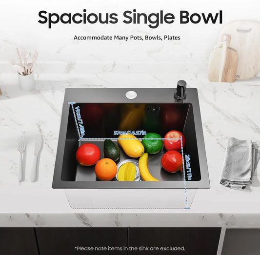45 x 40 cm schwarzes Nano-Waschbecken, Einzelwaschbecken, kreatives Küchenspülen-Set aus Edelstahl, großes Fassungsvermögen, Wohnaccessoires