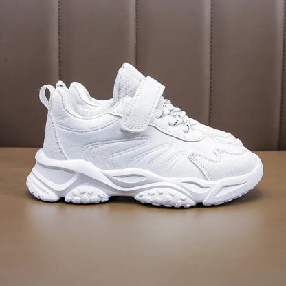 Children White Running Shoes Kids Fashion Sneakers PU Soft Breatheable Comfortable Boys Girls School Sports Shoes Size 26-37