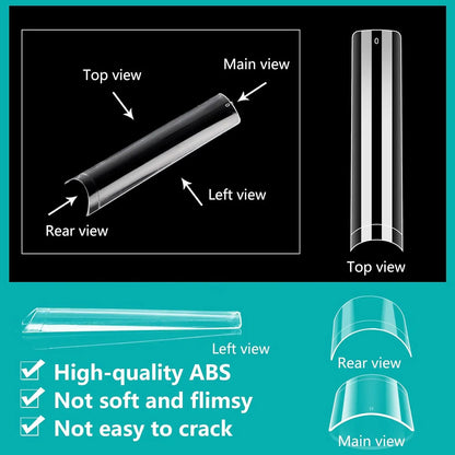 240PC Professional 3XL Extra Long Clear Square Nail Tips 12 Sizes Half Cover Acrylic Nails NO C CURVE Long Square Fake Nail Tips.