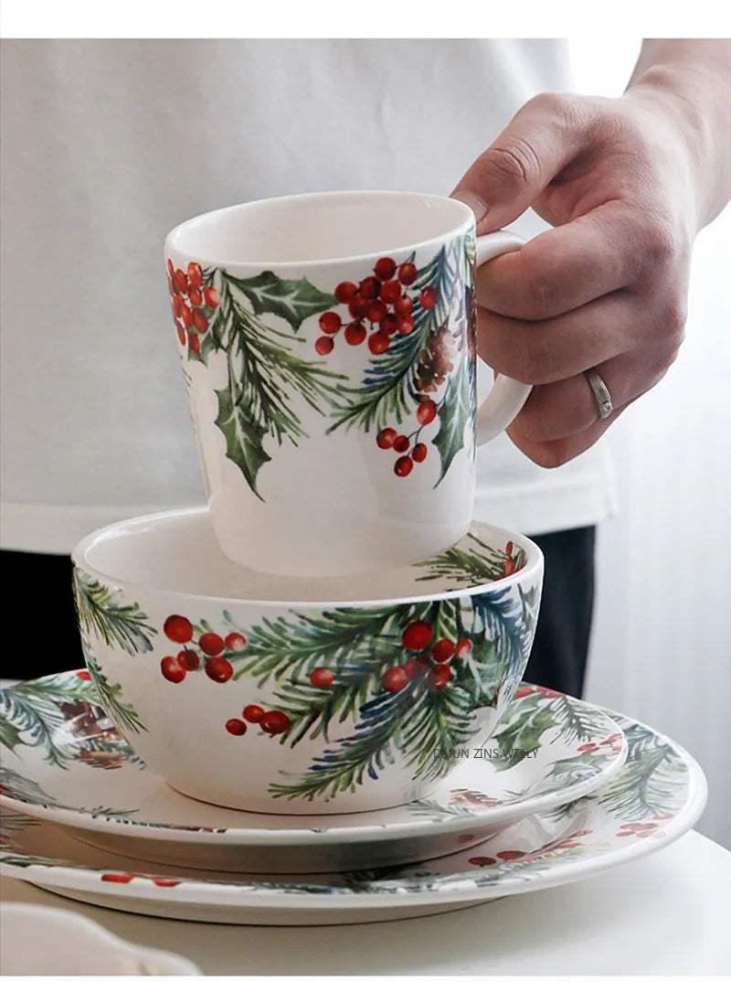 1PC Creative Kitchen Ceramic Plates Exquisite Christmas Tableware Steak Pasta Salad Plates High-quality Ceramic Dinner Plates.