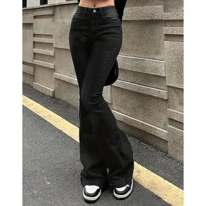 2025Mädchen Concise Ins Hohe Taille Ausgestellte Jeans Weibliche Stretchy Bootcut Denim Hosen Frauen Einfarbig Dünne Schlaghosen