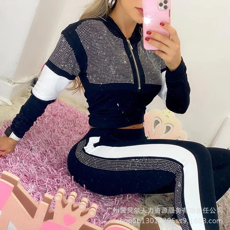 Women Tracksuit Pants Set Two Piece Set Autumn Winter Zipper Jacket Tops Suits Jogging Vintage Patchwork Outfits Y2k Streetwear.