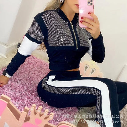 Women Tracksuit Pants Set Two Piece Set Autumn Winter Zipper Jacket Tops Suits Jogging Vintage Patchwork Outfits Y2k Streetwear.
