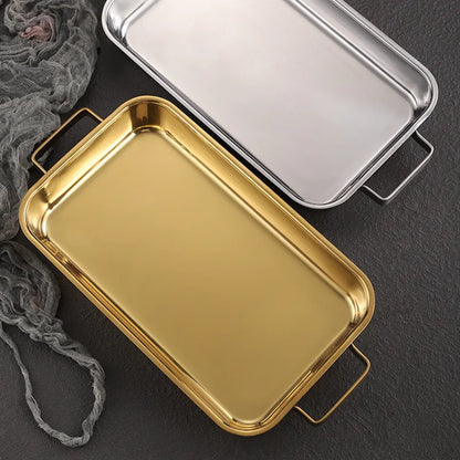 grilled fish plate household induction cooker rectangular Korean multi-functional barbecue plate golden commercial tray.