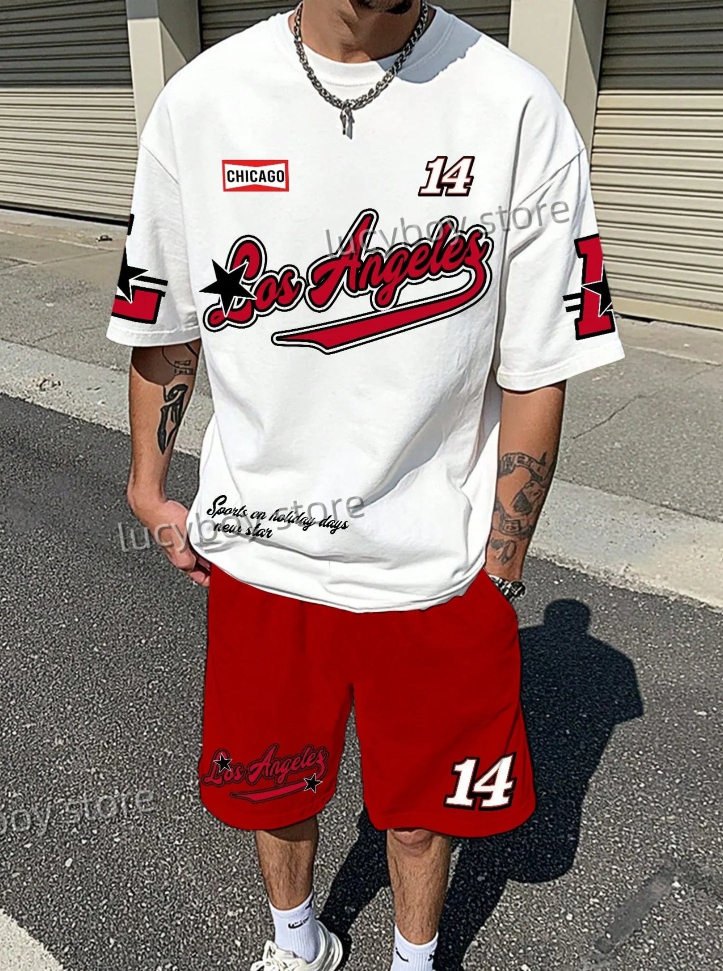 LOSANGLES NO.23 Print Men'S Summer Casual Short Sleeve T-Shirt Shorts Set Adult Basketball JoggingOversized 2 Piece Set Clothes.