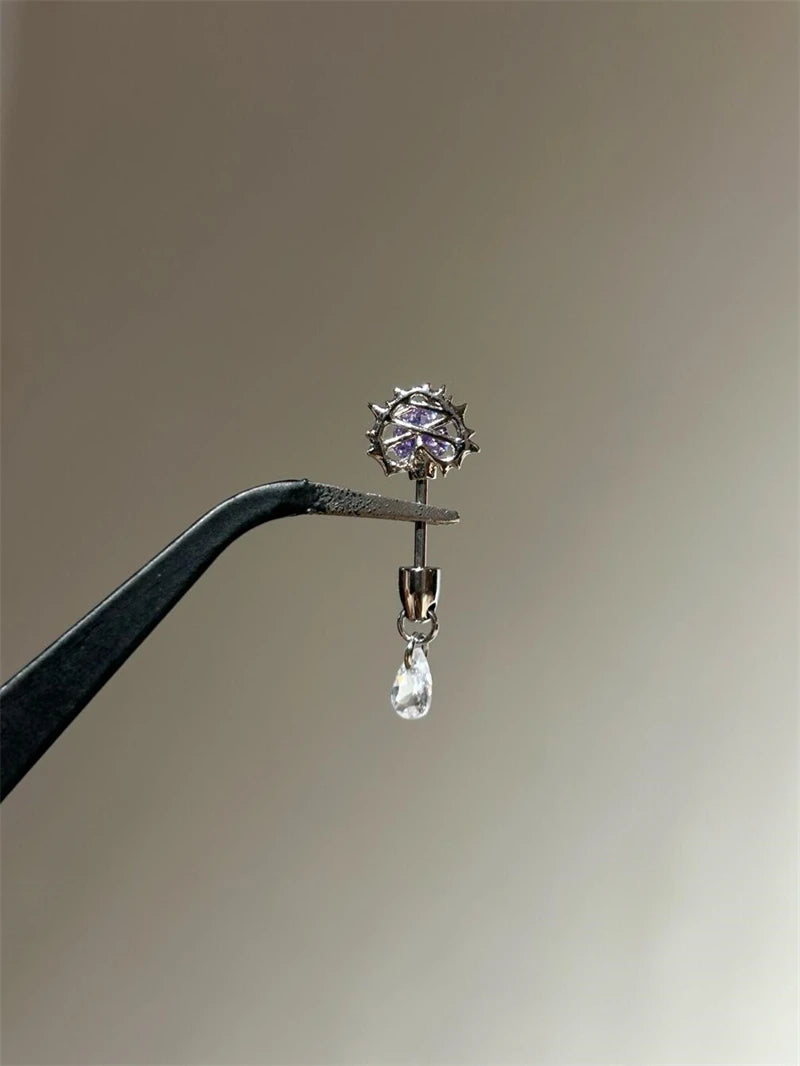 1 PCS Thorn Love Heart Water Droplet Zircon Ear Bone Nail 316L Medical Titanium Steel Earrings for Women Y2K Punk Jewelry.