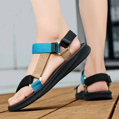 Classic Black Men Sport Sandals Summer Leisure Beach Holiday Sandals Outdoor Antiskid Breathable Flat Sandals Shoes