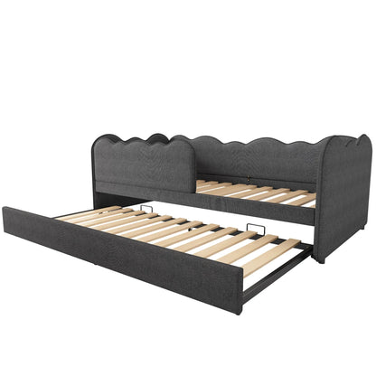 Gepolstertes Tagesbett 90x190cm, Tagesbett Schlafsofa mit ausziehbarem Bett 90x190cm, Kinderbett mit Gitter ohne Matratze