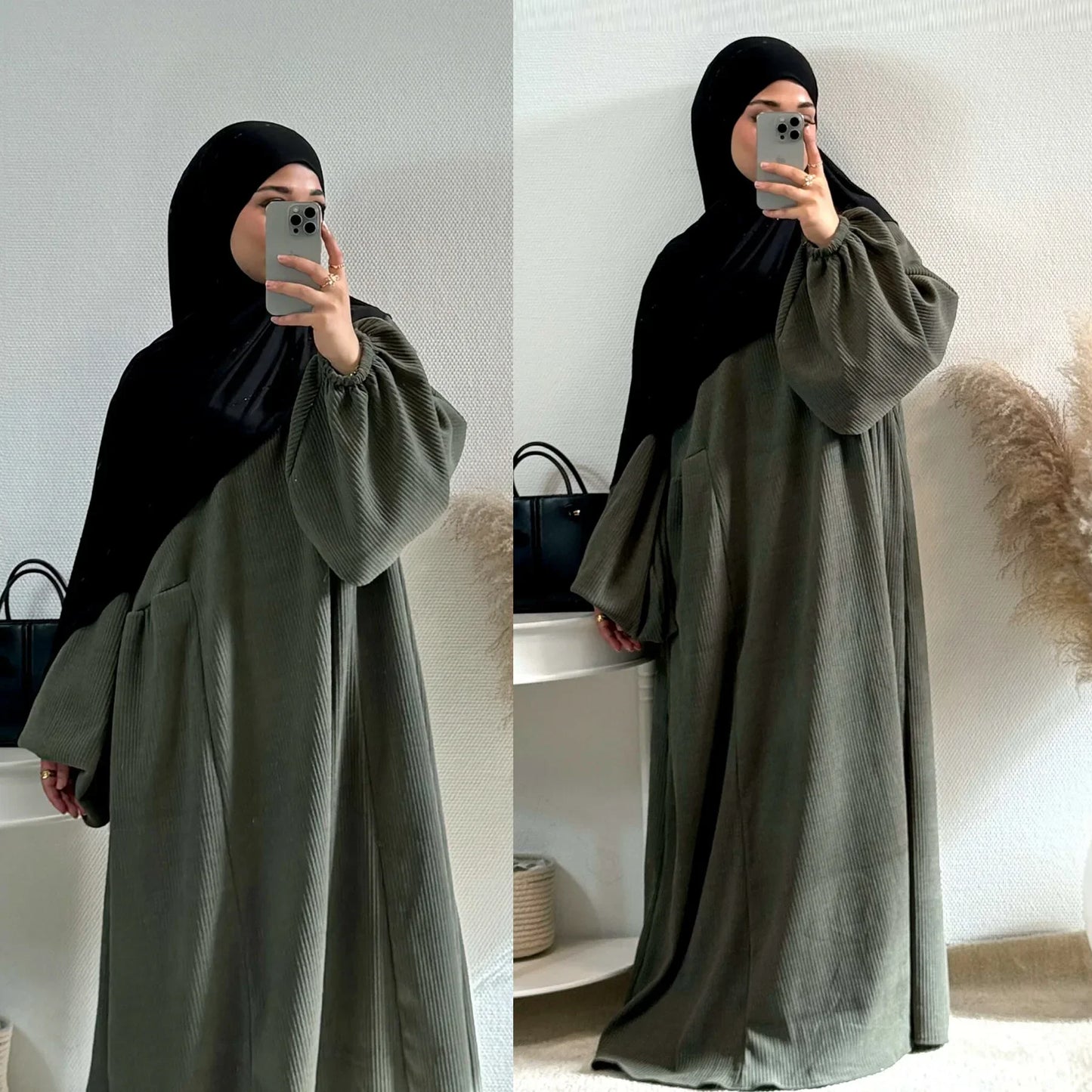 Winter Corduroy Abaya Warm Muslim Dress Closed Abayas for Women Dubai Luxury Turkey Kaftan Hijab Robe Ramadan Eid Islam Clothes.