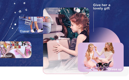 Makeup Case Portable Lock Alloy Unicorn Cosmetic Jewelry Nail Hair Accessories Storage Box with Mirror 2 Trays Make-up Suitcase.