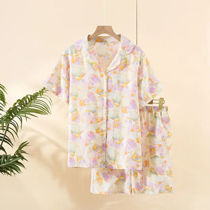 Neue 100% Baumwolle Kurzarm Shorts Damen Pyjama Set niedlichen Cartoon Pyjamas japanische einfache kurze Pyjamas Frauen Nachtwäsche