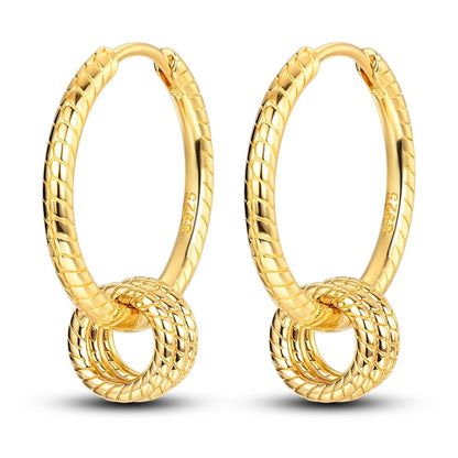 925 Sterling Silver Gold Color Circular Hoop Earrings Golden Earring Fit Original Charms Diy Fine Jewelry For Fashion Women