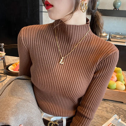 Winter Langarm Mock Neck Gestrickte Frauen Pullover Pullover Schlank Stricken Pullover Frauen Tops Blusas Mujer De Moda 2024 Blusa J995