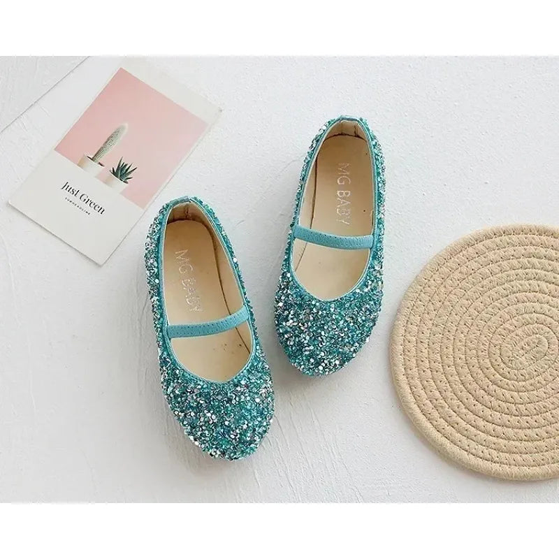 2025 Spring 1 to 12 years old girls dress shoes Beauty Pointed Toe Teen Girl Leather Shoes Bling Princess Wedding Shoes