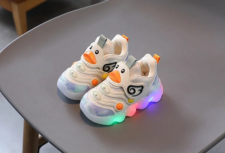 Children Led Casual Shoes Cute Cartoon Duck Sneakers Toddler Glowing Tennis Shoes Boys Girls Breathable Mesh Sports Shoes Sapato.