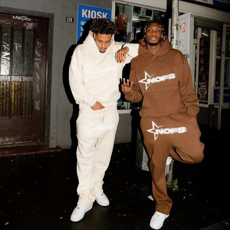 2024 New 2 Piece Set Letter Printing Streetwear Y2K Men's Hip Hop Oversized Hoodie Sweatshirt Sweatpant Casual Pants Sportswear.