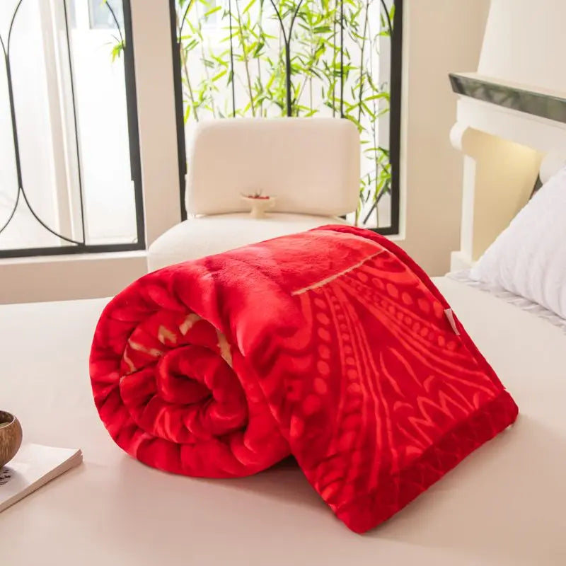 Nordic Style Geometric Printed Blanket Two Person Winter Thickened Quilt Coral Fleece Material Easy To Maintain Plush Bed Sheets