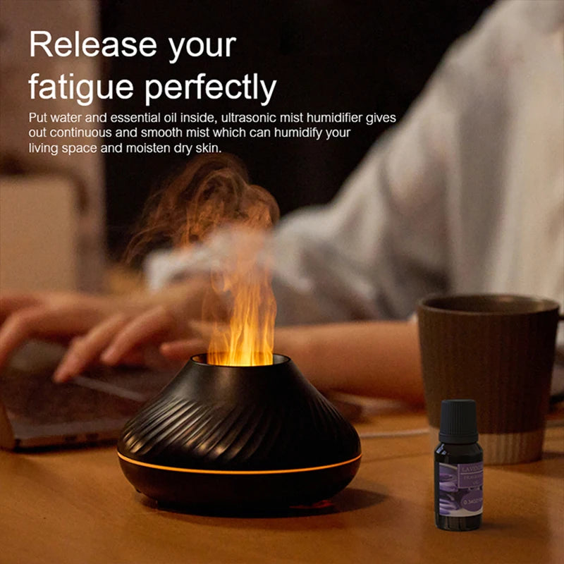 KINSCOTER Volcanic Aroma Diffuser Essential Oil Lamp 130ml USB Portable Air Humidifier with Color Flame Night Light.