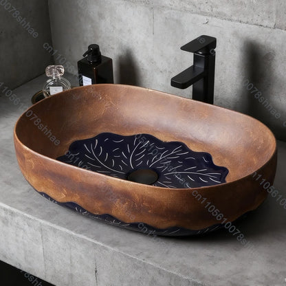 Vintage-Keramik-Waschbecken, ovales Badezimmer, künstlerisches Waschbecken über der Theke, Waschbecken für Badezimmer, Waschtisch, Aufsatzwaschbecken