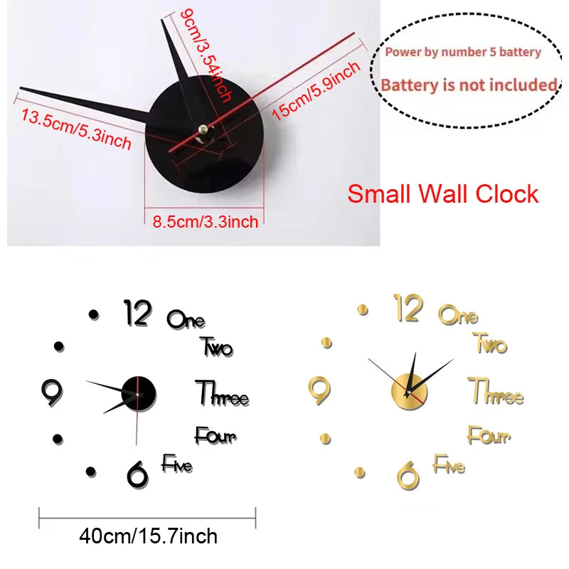 3D DIY Silent Wanduhr Schwarz/Gold/Silber Einfache moderne stanzfreie Wandaufkleberuhr