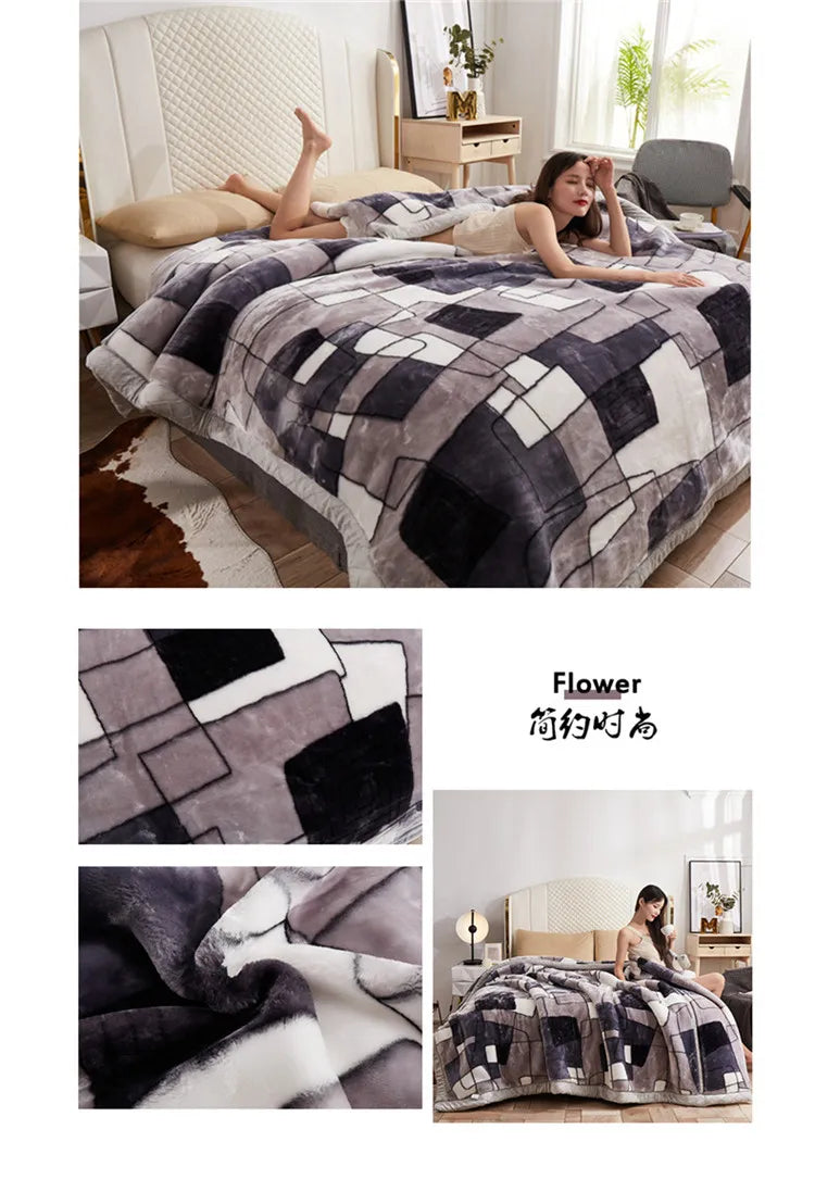 Double-layer Thick Plush Blanket Warm Skin Friendly in Winter Quilt Multiple Non Shedding Prints High Quality Bedding Article