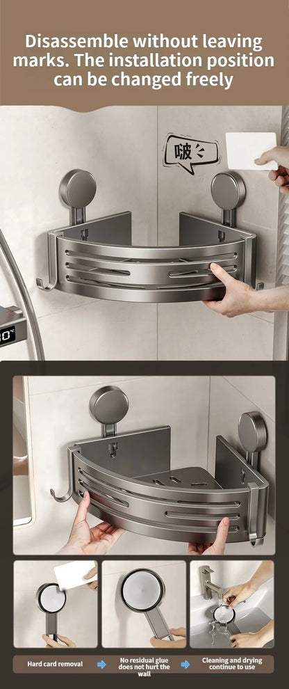 Badezimmer-Aufbewahrungsregal ohne Bohren, Saugnapf, Badezimmer-Waschbecken, wandmontiertes Badezimmer-Aufbewahrungsregal, Küchenaufbewahrung