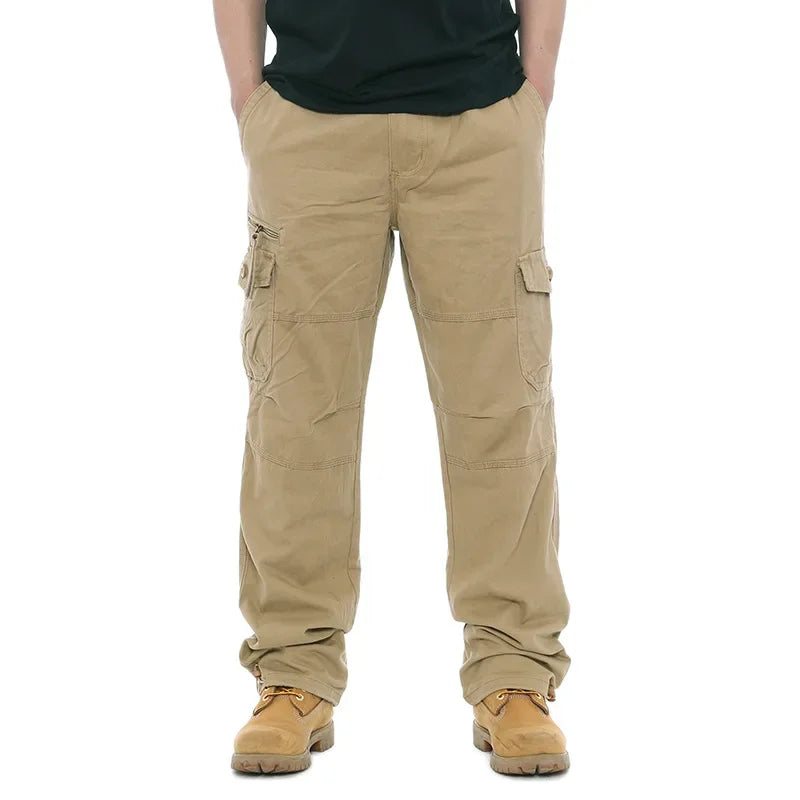 2025 Men's Casual Elastic Waist Plus Size Cargo Pants Multiple Pockets Loose Fit Trousers For Construction Site